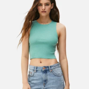 Basic Bright Green Rib Extreme Crop
